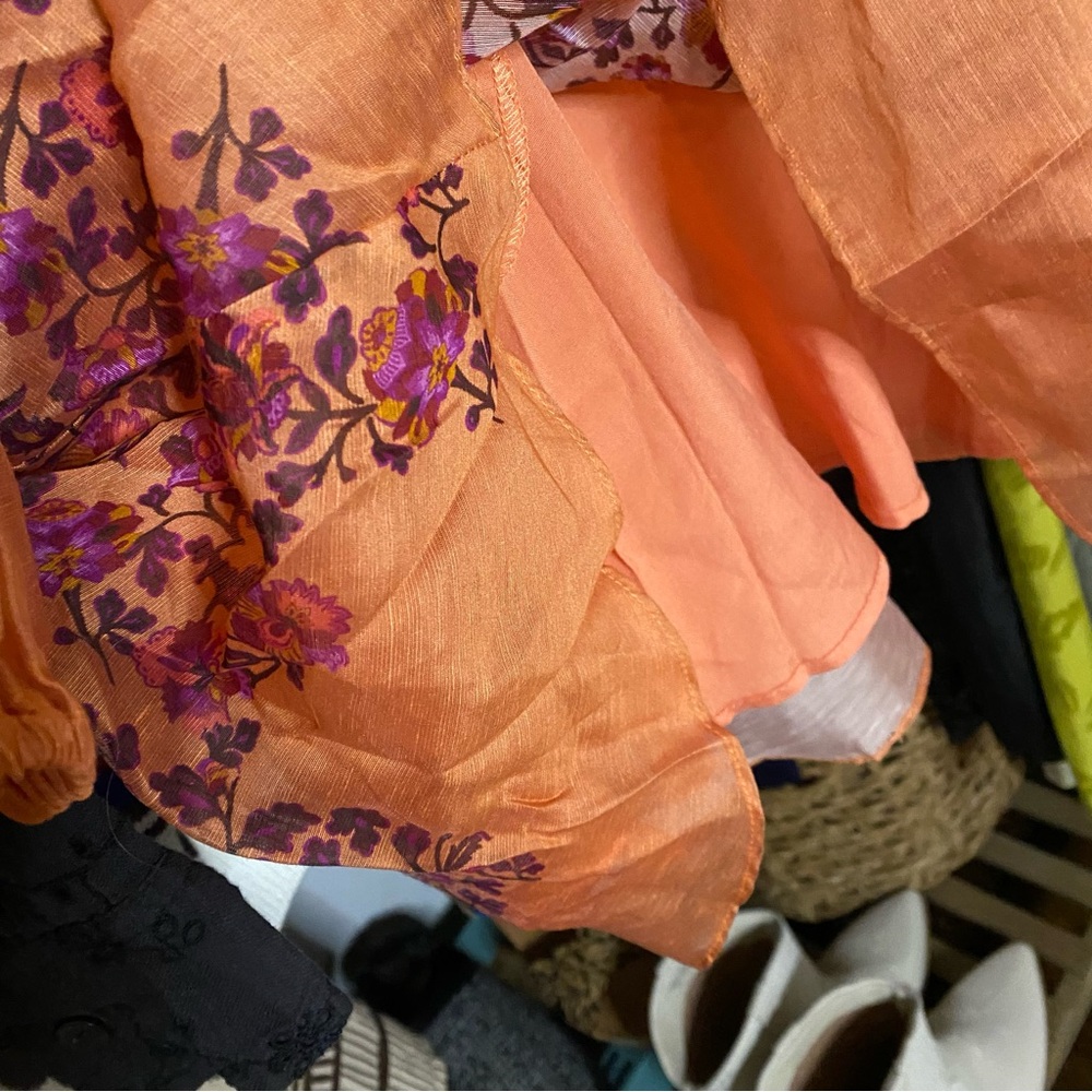 CIEBON Mango Orange Purple Floral Long Sleeve Linen Blend Dress! - Picture 13 of 15